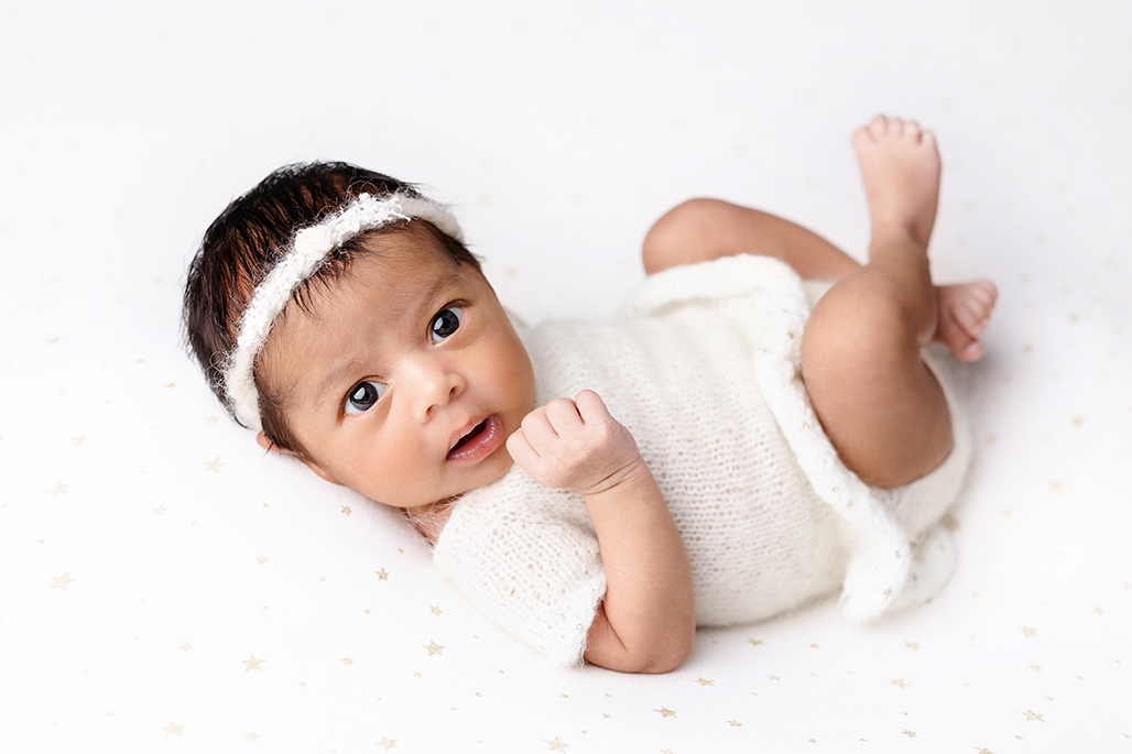 awake baby girl newborn photography harpenden